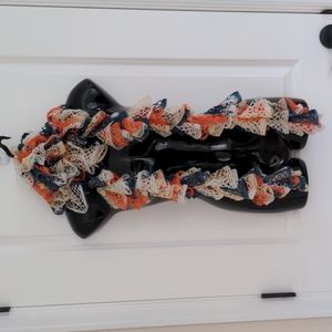 Frilly Knit Blue, Orange, Cream Long Scarf; Broncos Colors!